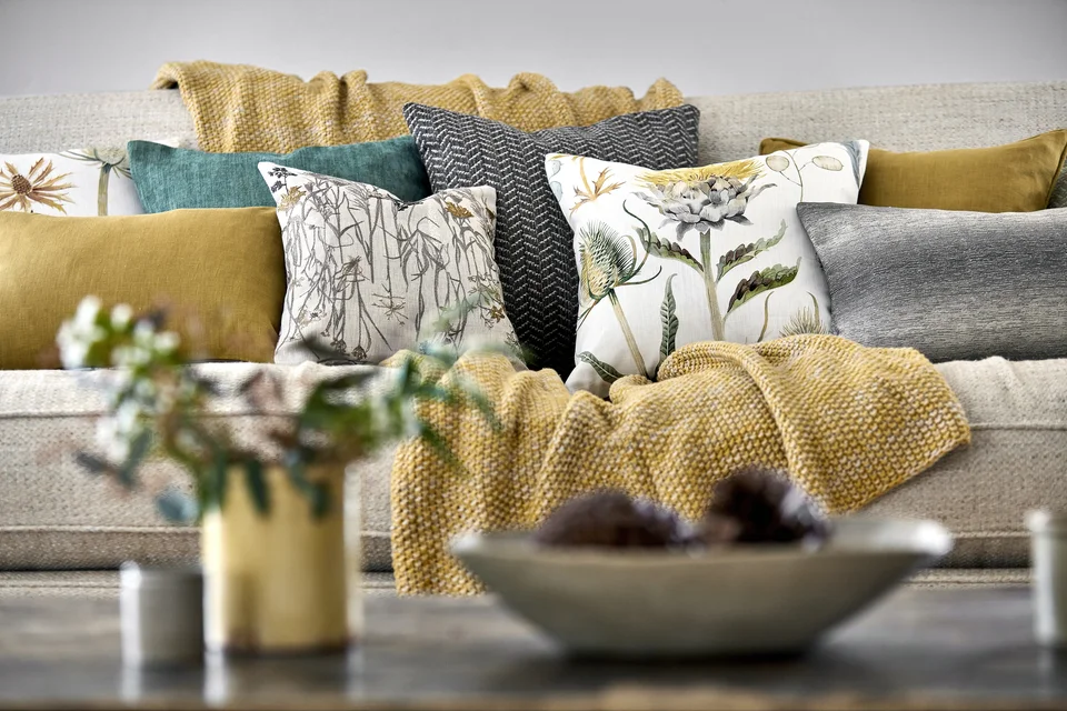 Stoffe Foto Kissen und Decken auf Sofa