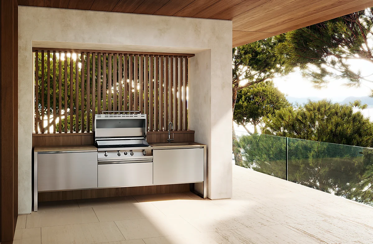 Grill draußen unter Überdachung